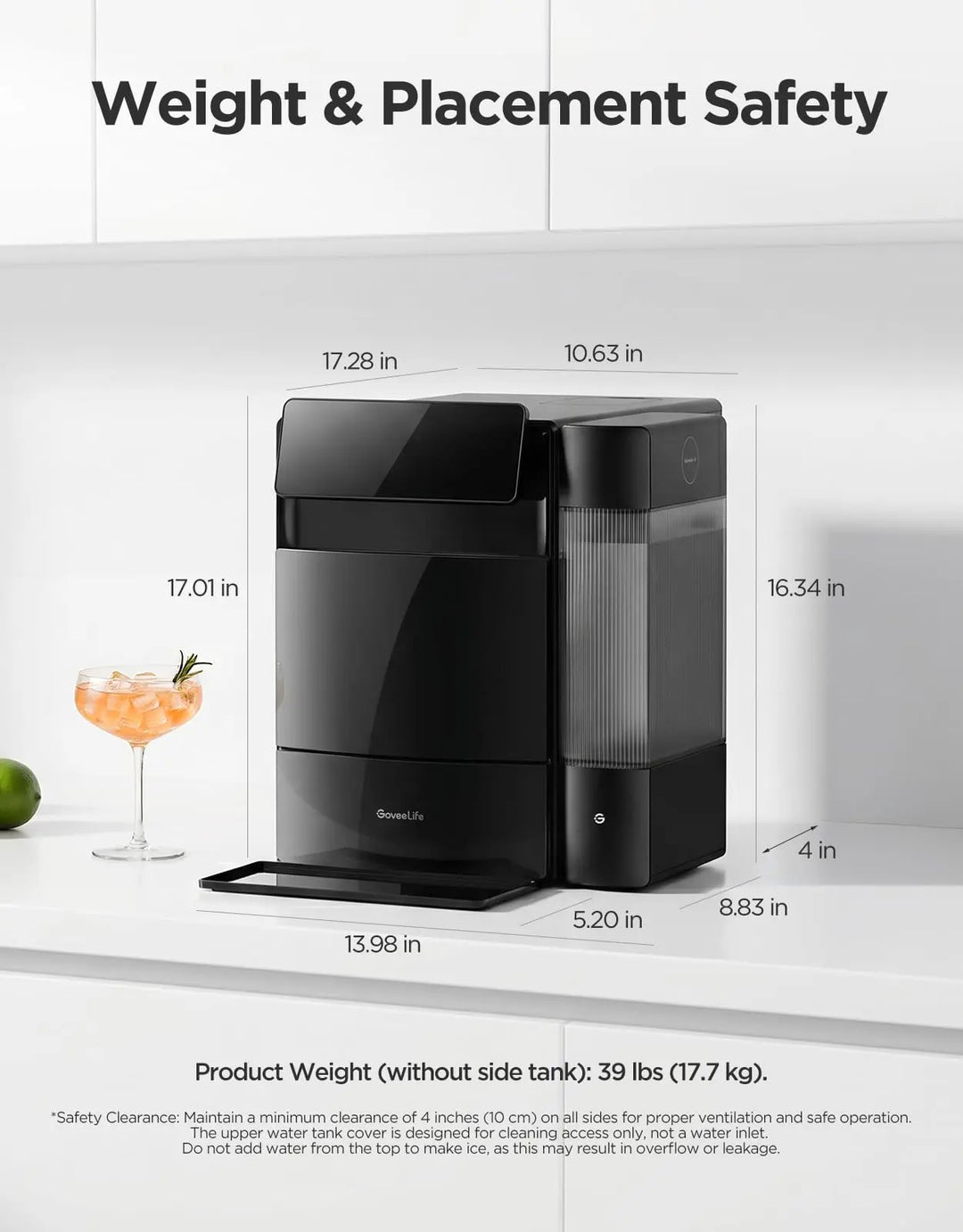 GoveeLife Smart Nugget Ice Maker Pro, 60lbs Daily, 6-Minute First Ice, 40dB Ultra-Quiet with AI NoiseGuard, App & Voice Control, Self-Clean, 3.5lbs Basket & Dual Water Tanks, for Home Kitchen, Party 