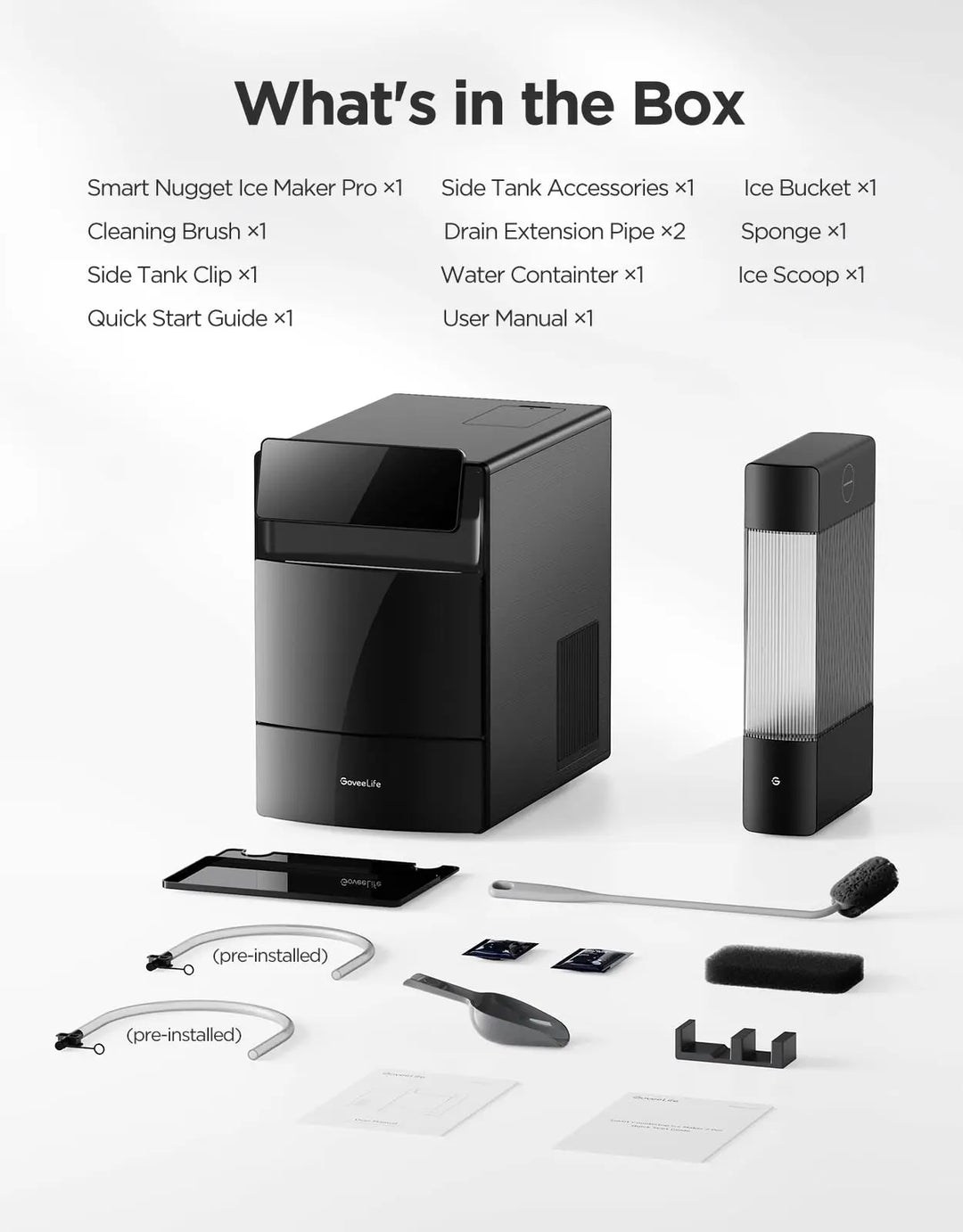 GoveeLife Smart Nugget Ice Maker Pro, 60lbs Daily, 6-Minute First Ice, 40dB Ultra-Quiet with AI NoiseGuard, App & Voice Control, Self-Clean, 3.5lbs Basket & Dual Water Tanks, for Home Kitchen, Party 
