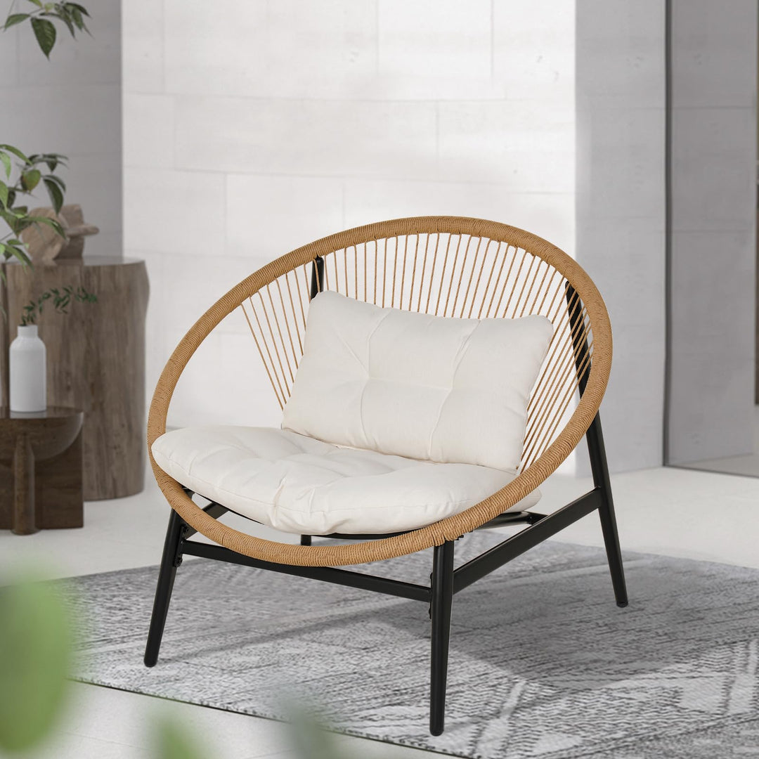 Grand patio 1-Piece Wicker Outdoor Chair, Patio Oversized Chair with Beige Cushion, Outdoor Furniture Set for Porch Balcony Deck Garden 