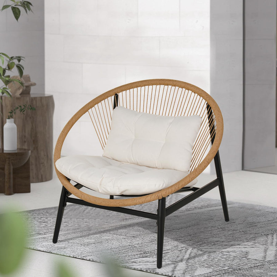 Grand patio 1-Piece Wicker Outdoor Chair, Patio Oversized Chair with Beige Cushion, Outdoor Furniture Set for Porch Balcony Deck Garden 