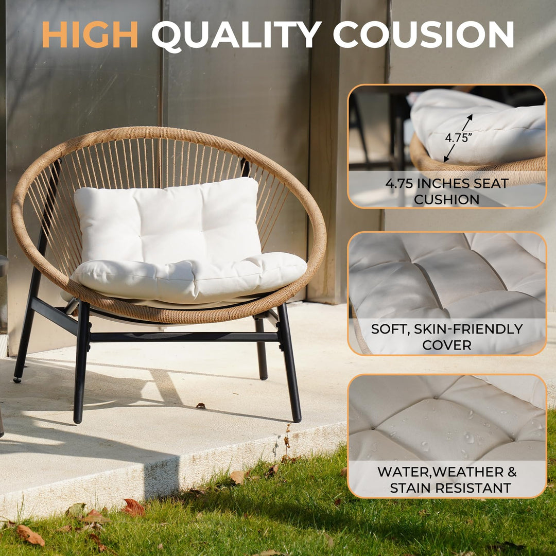 Grand patio 1-Piece Wicker Outdoor Chair, Patio Oversized Chair with Beige Cushion, Outdoor Furniture Set for Porch Balcony Deck Garden 