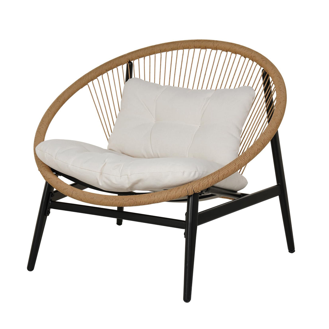 Grand patio 1-Piece Wicker Outdoor Chair, Patio Oversized Chair with Beige Cushion, Outdoor Furniture Set for Porch Balcony Deck Garden 