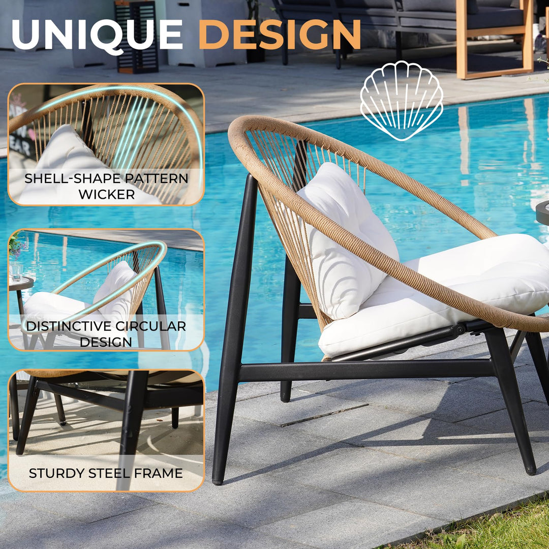 Grand patio 1-Piece Wicker Outdoor Chair, Patio Oversized Chair with Beige Cushion, Outdoor Furniture Set for Porch Balcony Deck Garden 