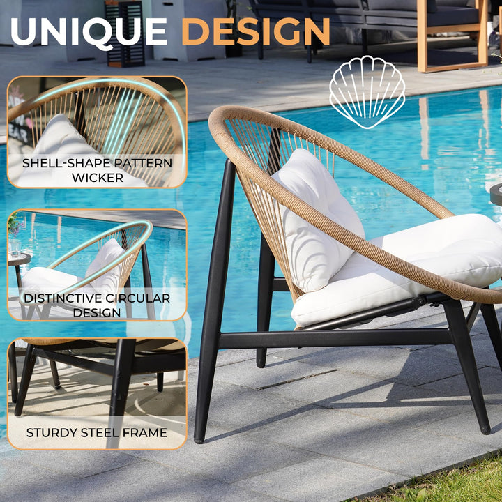 Grand patio 1-Piece Wicker Outdoor Chair, Patio Oversized Chair with Beige Cushion, Outdoor Furniture Set for Porch Balcony Deck Garden 