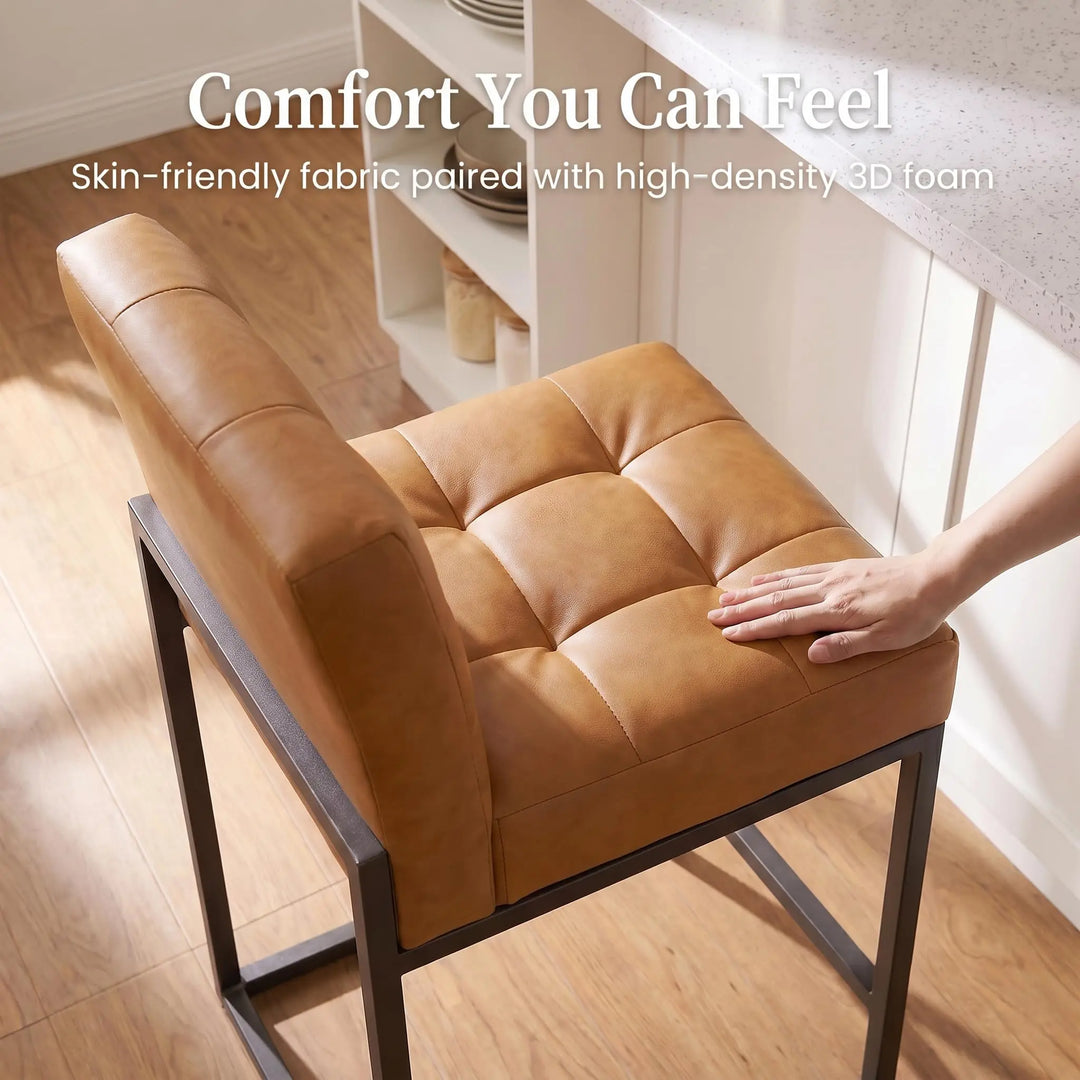 GrandNoor Modern Counter Height Bar Stools, Set of 2, 25 Inch, Brown Faux Leather