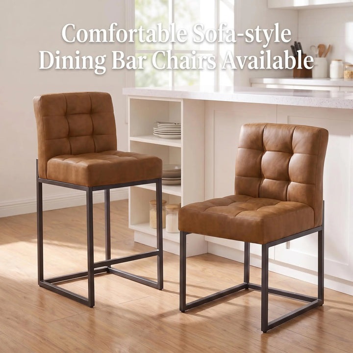 GrandNoor Modern Counter Height Bar Stools, Set of 2, 25 Inch, Brown Faux Leather