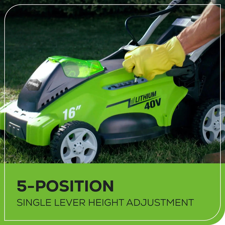 Greenworks 40V 16" Cordless Lawn Mower, Ultra-Light Push Mower with 4.0Ah Battery & Charger(75+ Tool Compatibility, 40Min Runtime) 