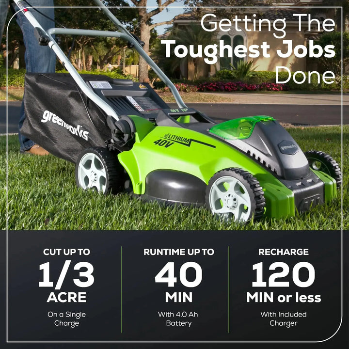 Greenworks 40V 16" Cordless Lawn Mower, Ultra-Light Push Mower with 4.0Ah Battery & Charger(75+ Tool Compatibility, 40Min Runtime) 