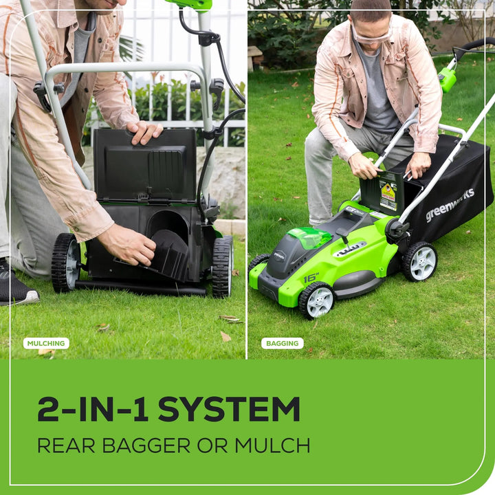 Greenworks 40V 16" Cordless Lawn Mower, Ultra-Light Push Mower with 4.0Ah Battery & Charger(75+ Tool Compatibility, 40Min Runtime) 