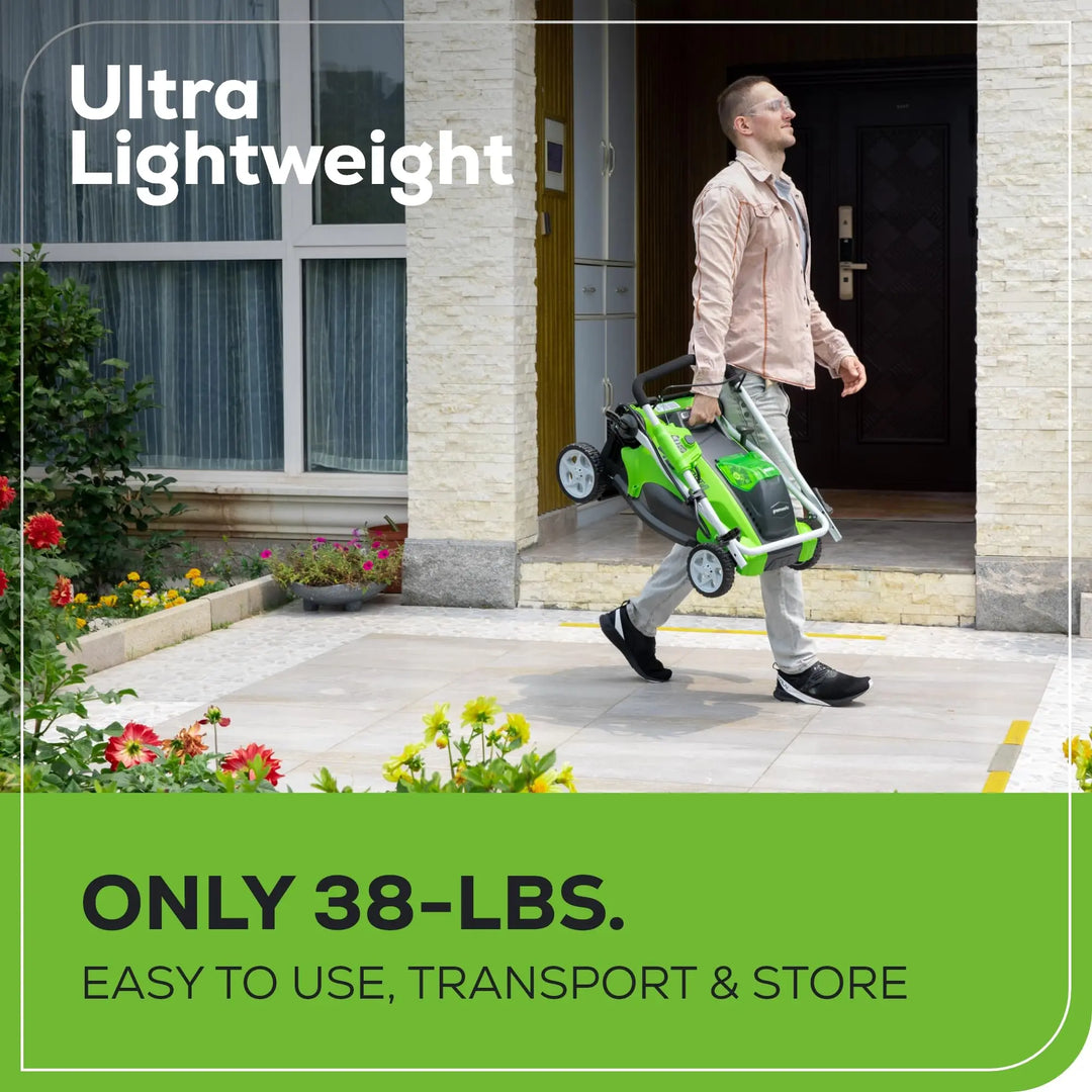 Greenworks 40V 16" Cordless Lawn Mower, Ultra-Light Push Mower with 4.0Ah Battery & Charger(75+ Tool Compatibility, 40Min Runtime) 