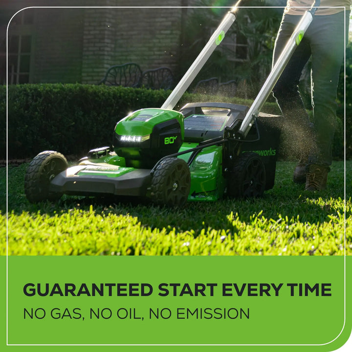 Greenworks 80V 21" Self-Propelled Cordless Lawn Mower – Brushless Motor, LED Lights, 4.0Ah Battery & Rapid Charger (75+ Compatible Tools) 