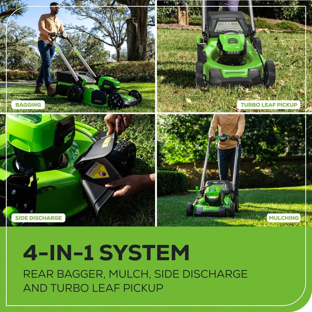 Greenworks 80V 21" Self-Propelled Cordless Lawn Mower – Brushless Motor, LED Lights, 4.0Ah Battery & Rapid Charger (75+ Compatible Tools) 