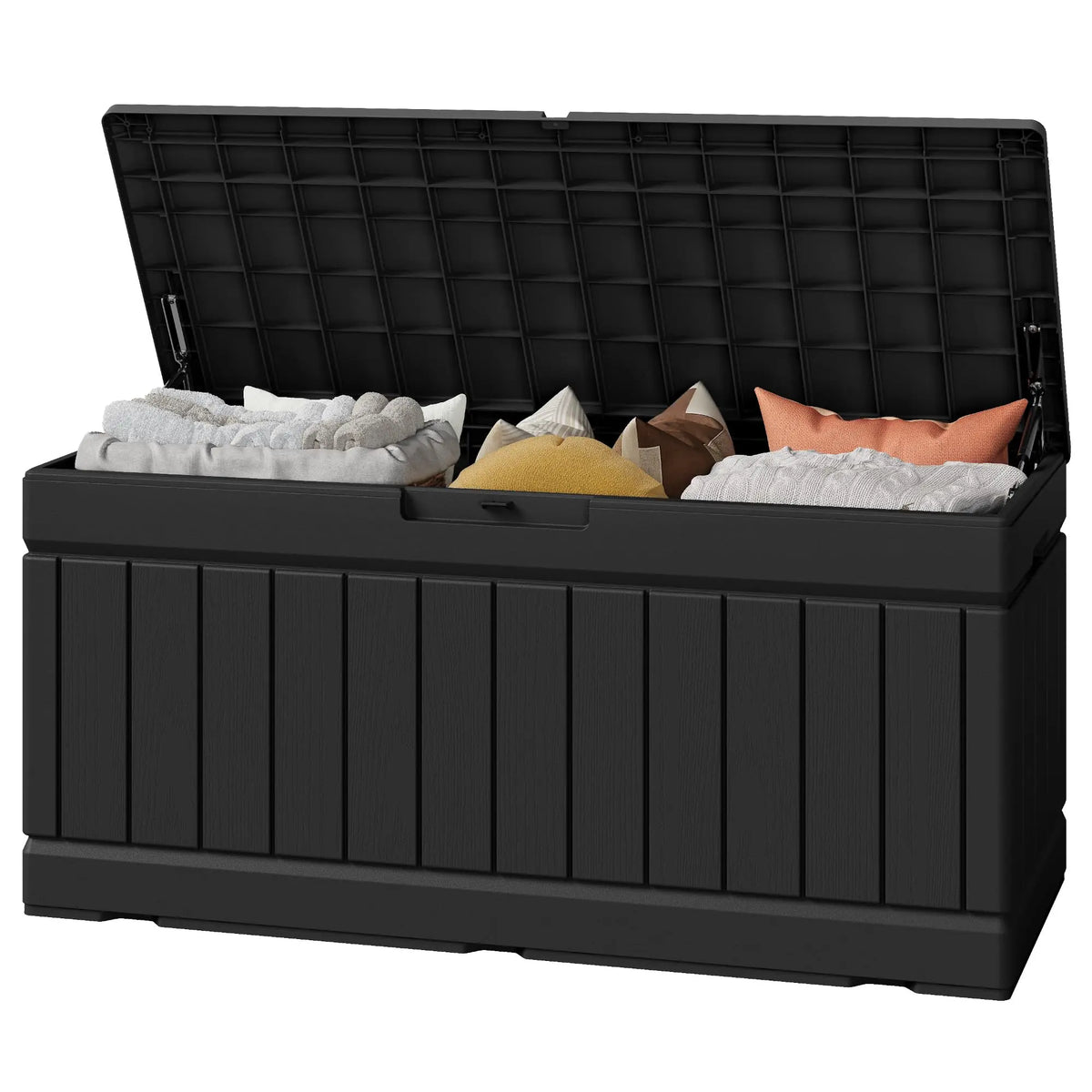 Greesum Outdoor Storage Box 82 Gallon Storage Bin with Lid for Patio Furniture, Garden Tools, Pool Supplies, Waterproof and UV Resistant, Lockable, Black 