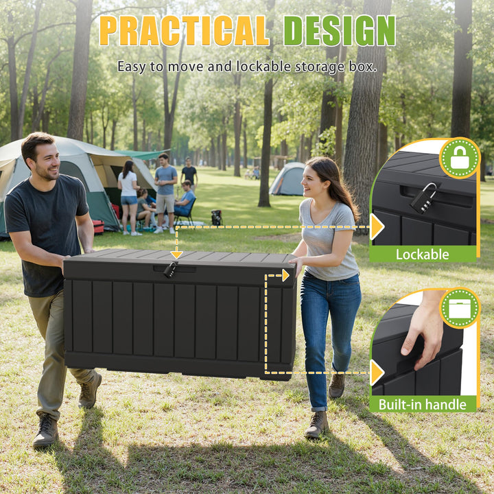 Greesum Outdoor Storage Box 82 Gallon Storage Bin with Lid for Patio Furniture, Garden Tools, Pool Supplies, Waterproof and UV Resistant, Lockable, Black 