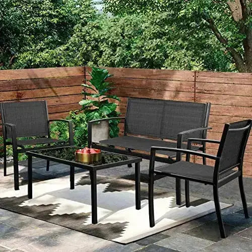 Greesum Patio Furniture 4-PC Set, Outdoor Conversation Set - Black