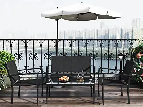 Greesum Patio Furniture 4-PC Set, Outdoor Conversation Set - Black