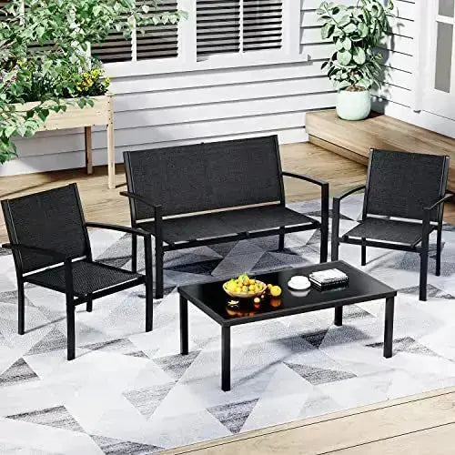 Greesum Patio Furniture 4-PC Set, Outdoor Conversation Set - Black