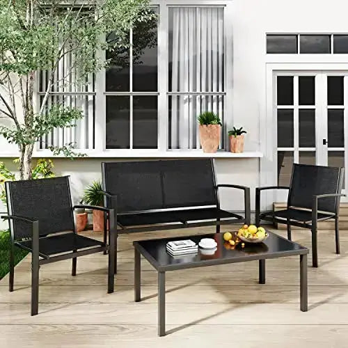 Greesum Patio Furniture 4-PC Set, Outdoor Conversation Set - Black