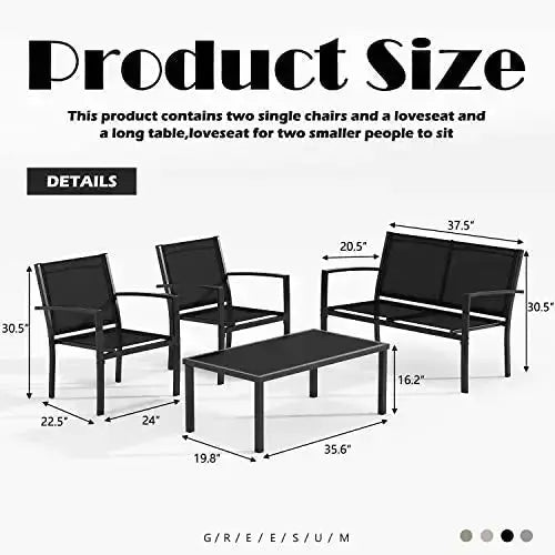 Greesum Patio Furniture 4-PC Set, Outdoor Conversation Set - Black