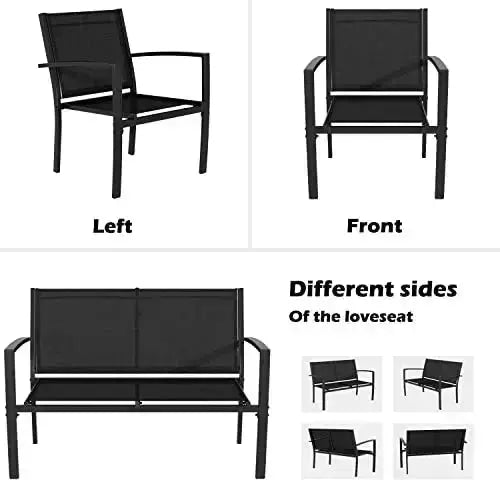 Greesum Patio Furniture 4-PC Set, Outdoor Conversation Set - Black