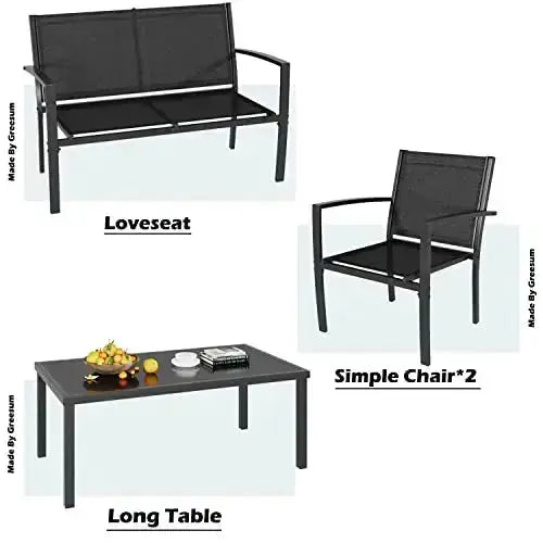 Greesum Patio Furniture 4-PC Set, Outdoor Conversation Set - Black