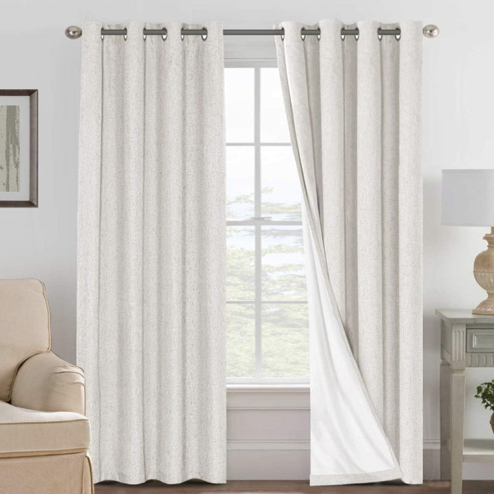 H.VERSAILTEX 100% Blackout Curtains Linen Textured Blackout Curtains for Bedroom Full Light Blocking Thermal Insulated Curtain Panels 84 Inches Long Energy Saving with White Liner, 2 Panels, Ivory 