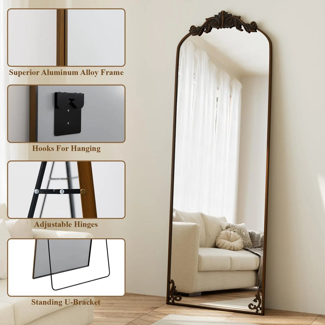 HARRITPURE arched full length mirror with an ornate vintage gold frame