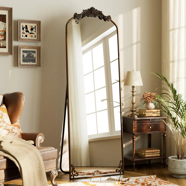 HARRITPURE arched full length mirror with an ornate vintage gold frame