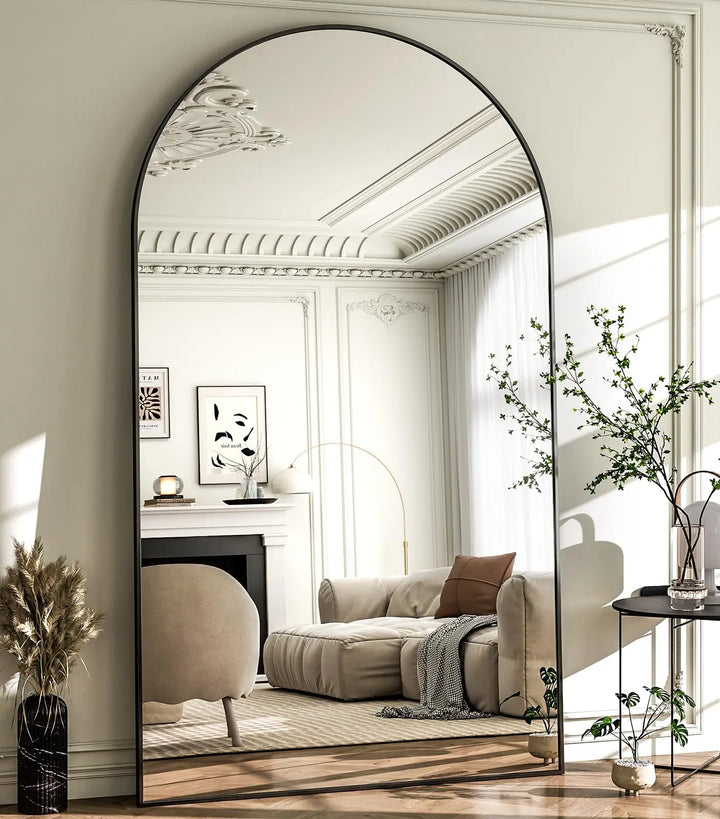 HARRITPURE 86x46 Inch Full Length Mirror, Oversized Arched Mirror, Black
