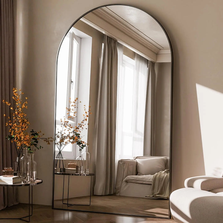 HARRITPURE 86x46 Inch Full Length Mirror, Oversized Arched Mirror, Black