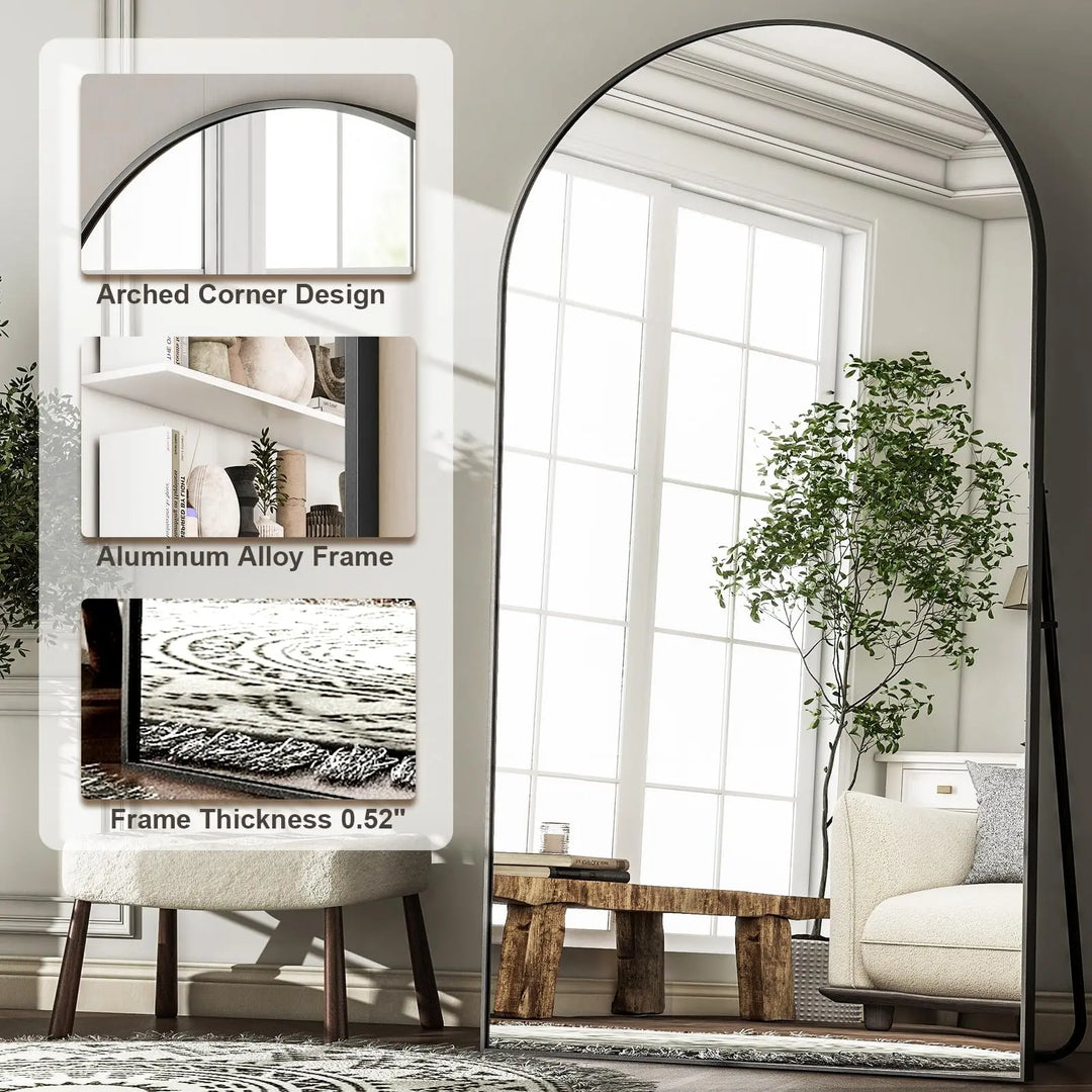 HARRITPURE 86x46 Inch Full Length Mirror, Oversized Arched Mirror, Black