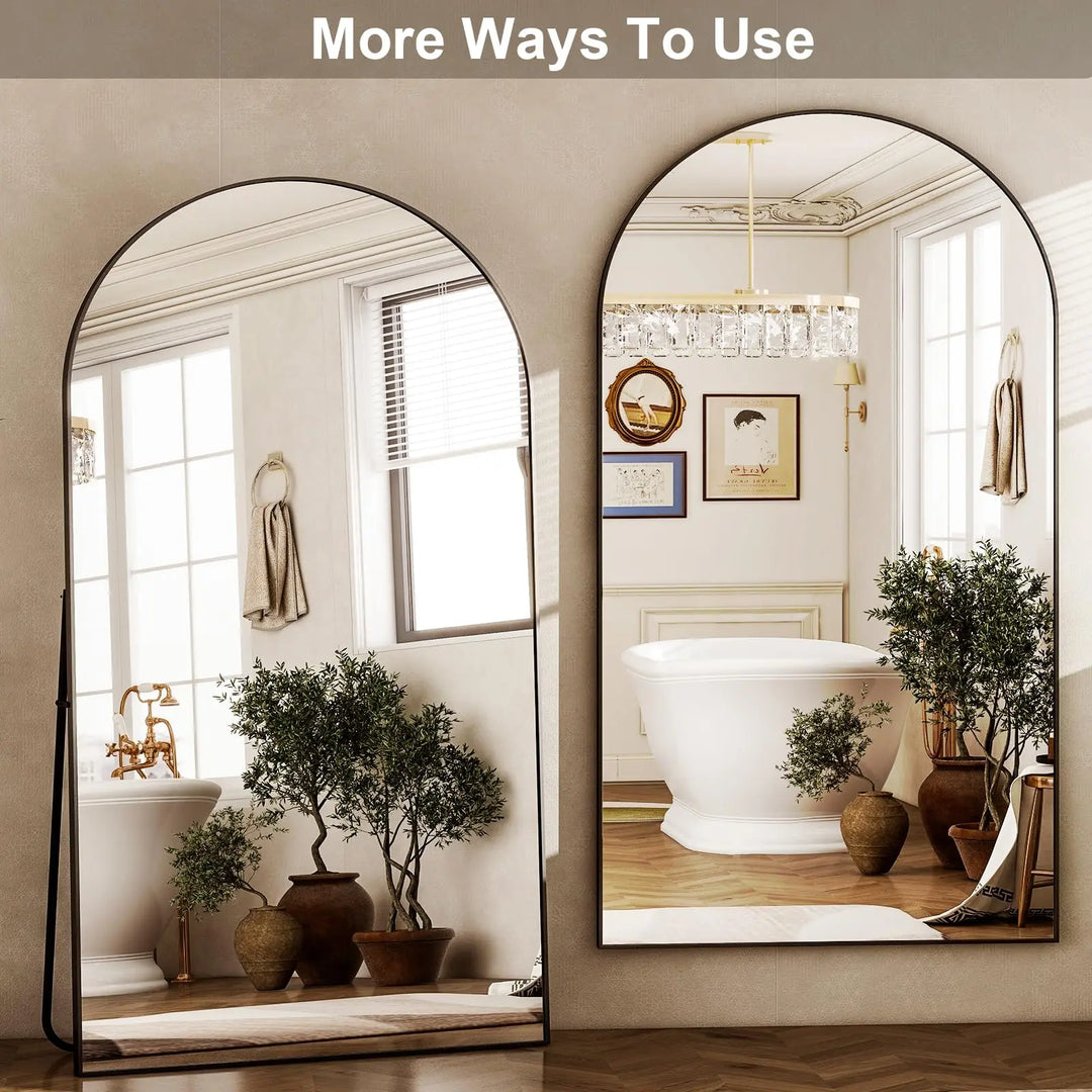 HARRITPURE 86x46 Inch Full Length Mirror, Oversized Arched Mirror, Black