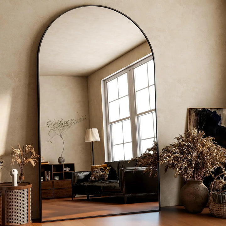 HARRITPURE 86x46 Inch Full Length Mirror, Oversized Arched Mirror, Black