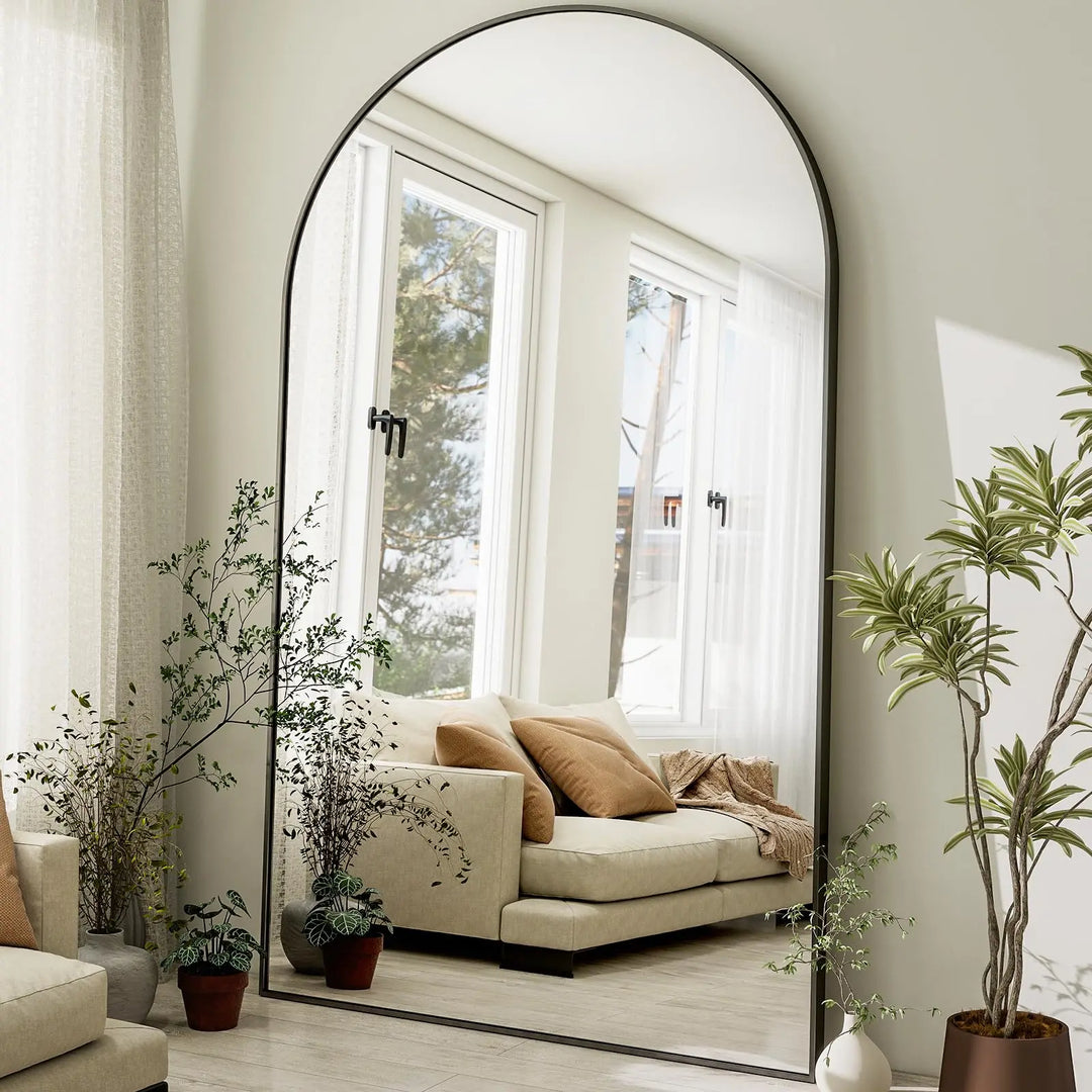 HARRITPURE 86x46 Inch Full Length Mirror, Oversized Arched Mirror, Black