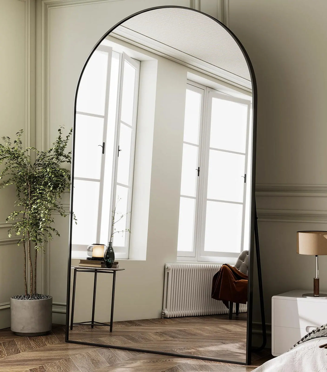 HARRITPURE 86x46 Inch Full Length Mirror, Oversized Arched Mirror, Black