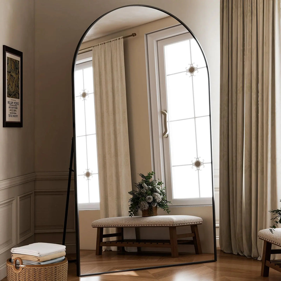 HARRITPURE 86x46 Inch Full Length Mirror, Oversized Arched Mirror, Black