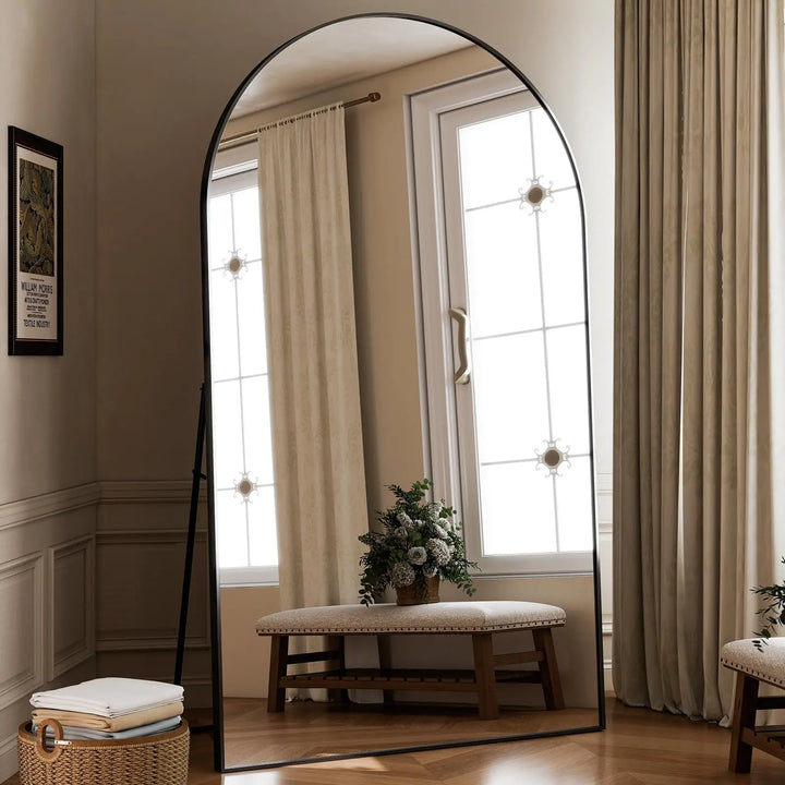 HARRITPURE 86x46 Inch Full Length Mirror, Oversized Arched Mirror, Black