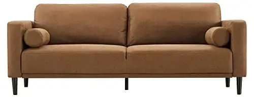 HIFIT Sofa Couches, 79” Mid-Century Modern Couch, Breathable Faux Leather Couch with Upholstered Cushions/Pillows, 3-Seat Sofa - Brown 