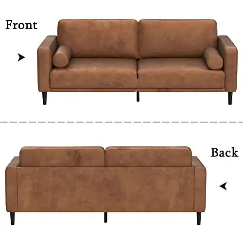 HIFIT Sofa Couches, 79” Mid-Century Modern Couch, Breathable Faux Leather Couch with Upholstered Cushions/Pillows, 3-Seat Sofa - Brown 