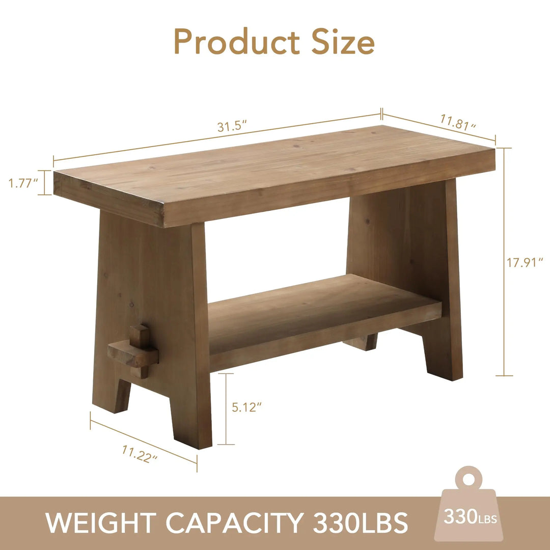 HOKYHOKY Wood Entryway Bench, 31.5 Inch Farmhouse Small Storage Bench, Brown
