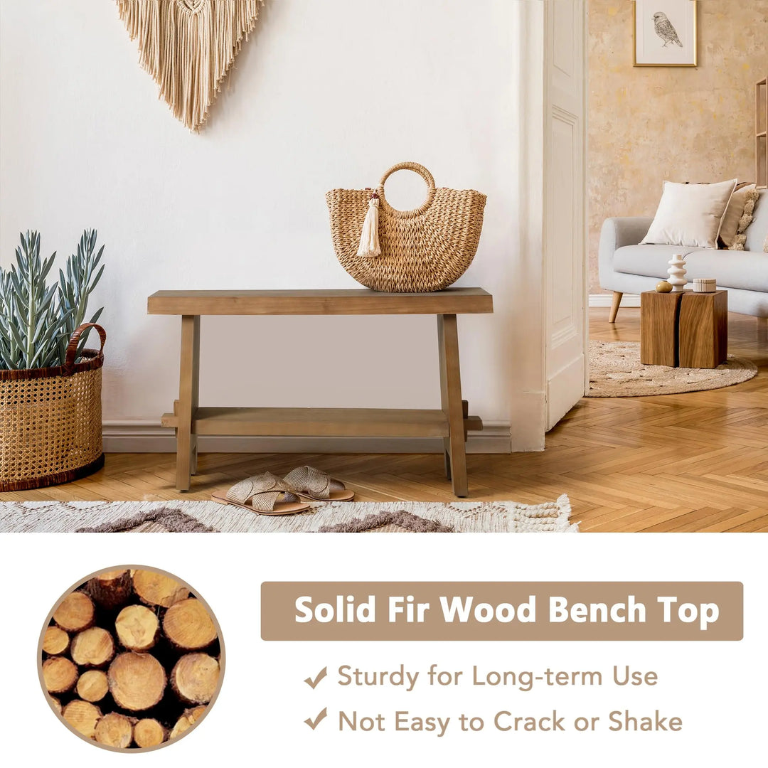 HOKYHOKY Wood Entryway Bench, 31.5 Inch Farmhouse Small Storage Bench, Brown