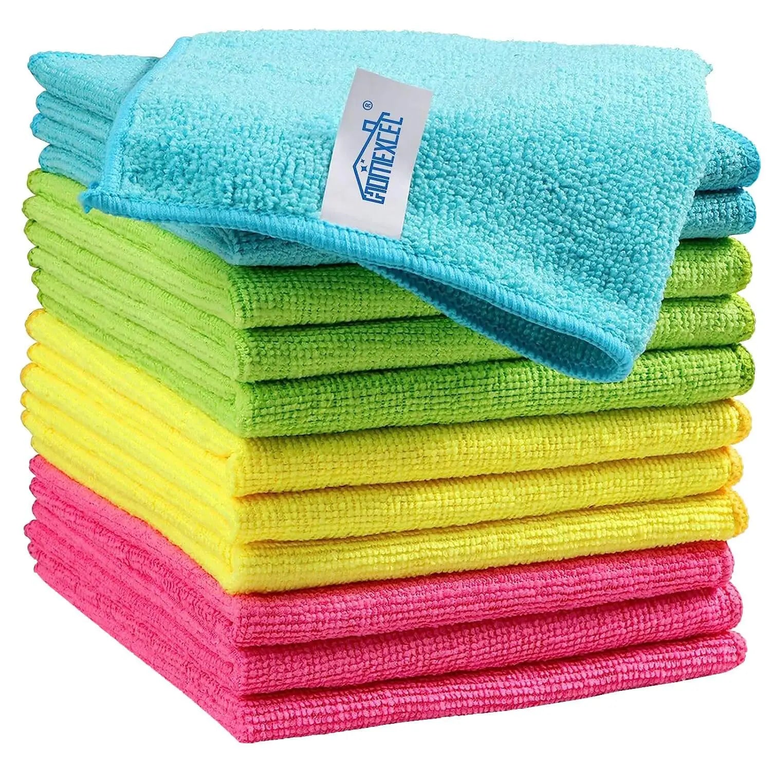 HOMEXCEL Microfiber Cleaning Cloth,12 Pack Cleaning Rag,Cleaning Towels with 4 Color Assorted,11.5"X11.5"(Green/Blue/Yellow/Pink) 