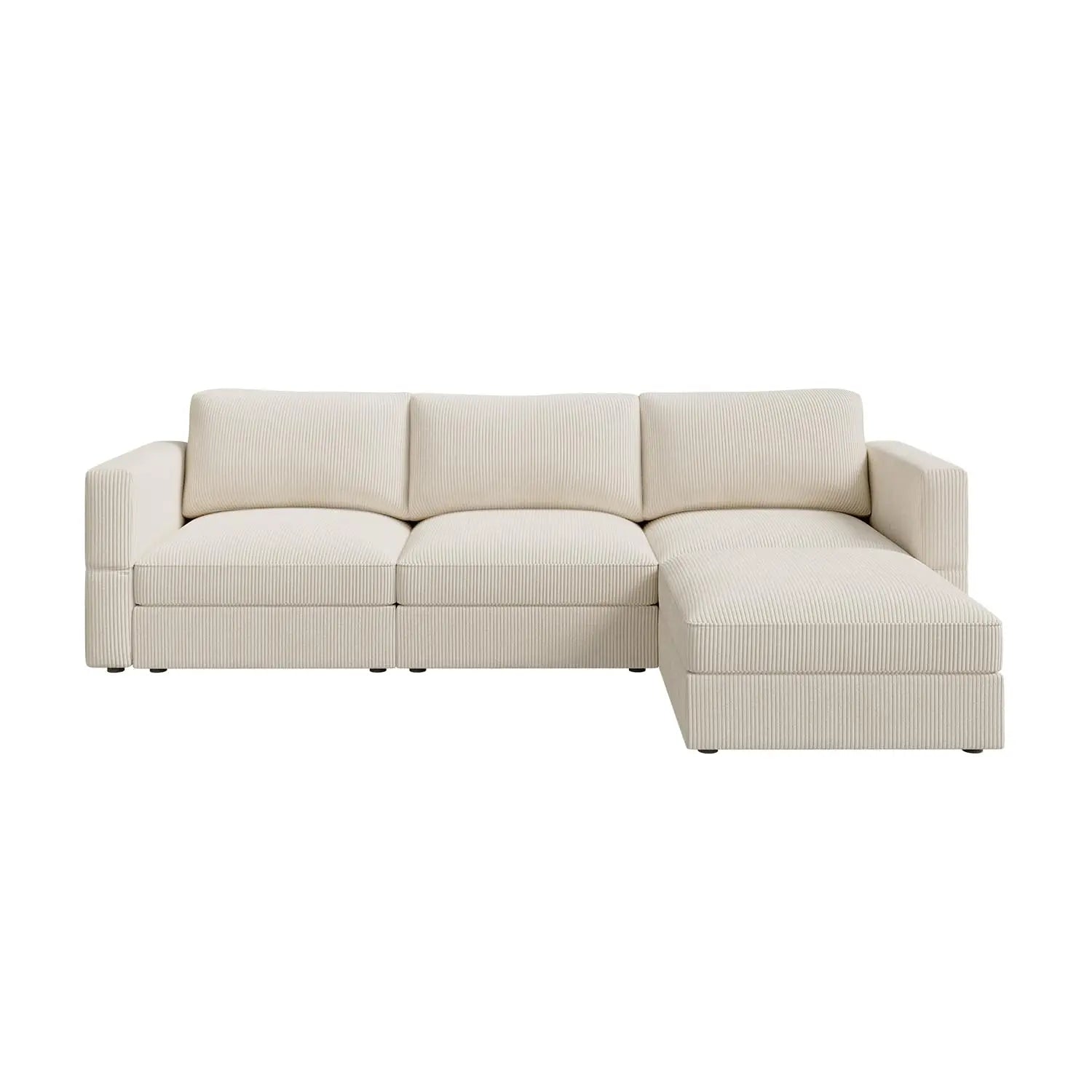 HONBAY Modular Sectional with Storage, Corduroy Sectional Sofa, Chaise L-Shaped - Beige 