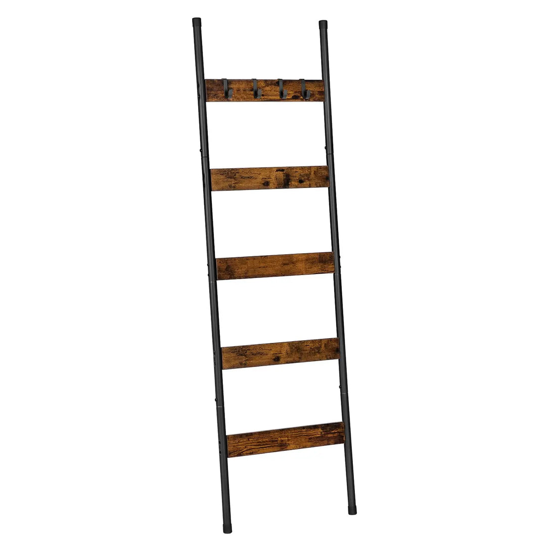 HOOBRO Blanket Ladder, 5-Tier Towel Rack with Hooks, Wall-Leaning