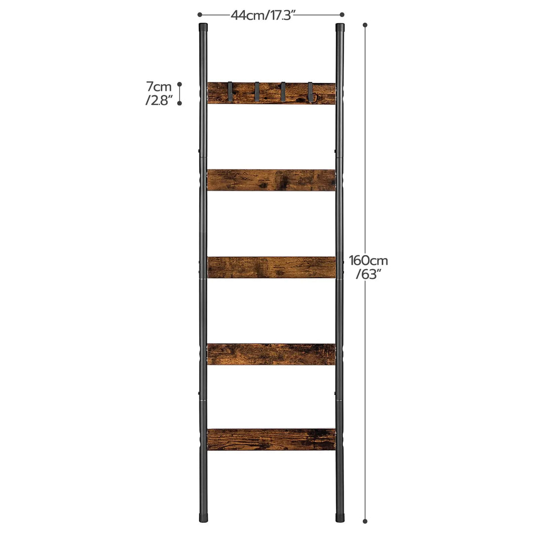 HOOBRO Blanket Ladder, 5-Tier Towel Rack with Hooks, Wall-Leaning