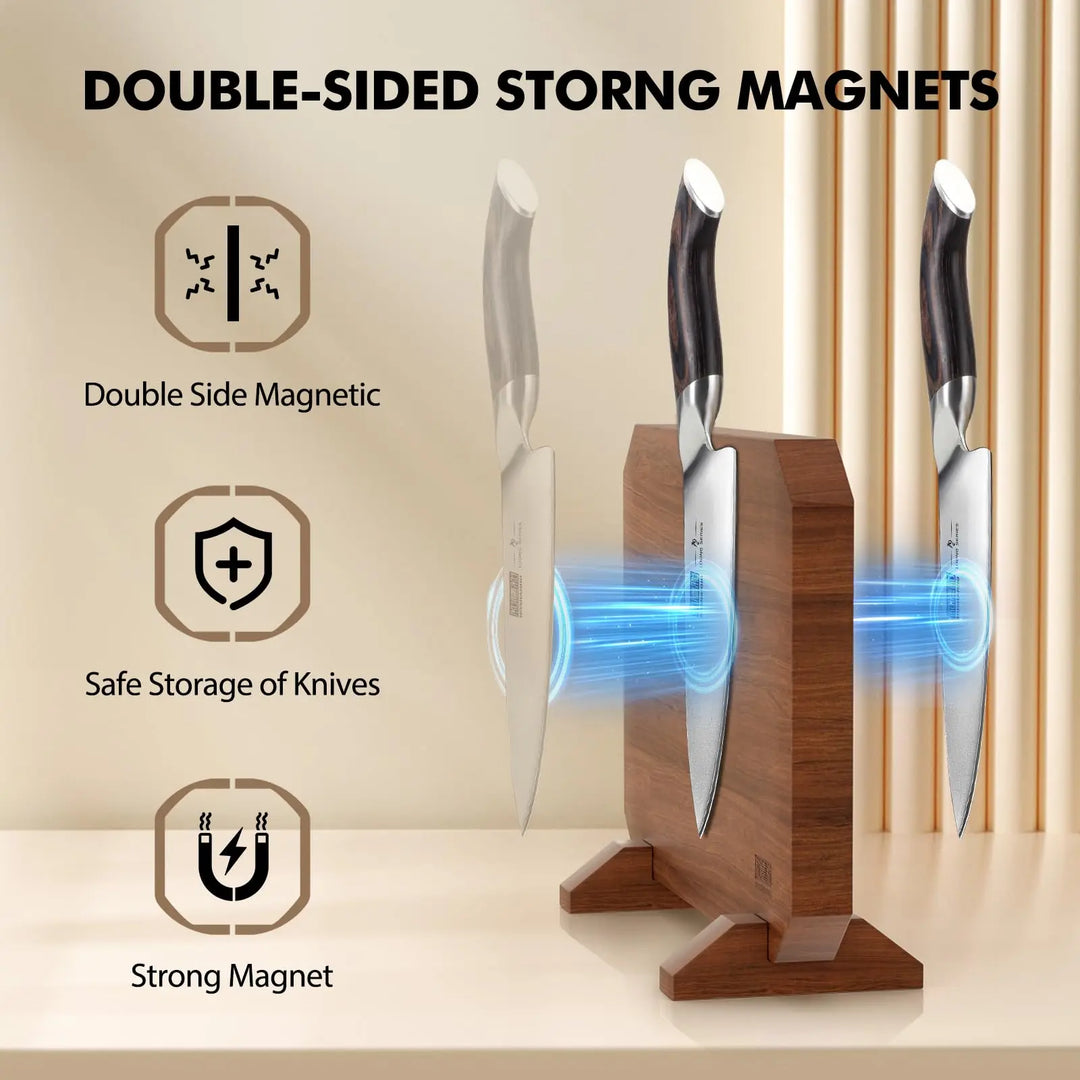 HOSHANHO Magnetic Knife Block, Thickened Acacia Wood Kitchen Knife Holder
