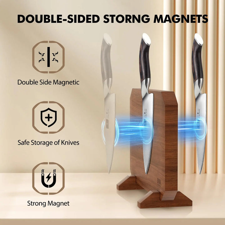 HOSHANHO Magnetic Knife Block, Thickened Acacia Wood Kitchen Knife Holder