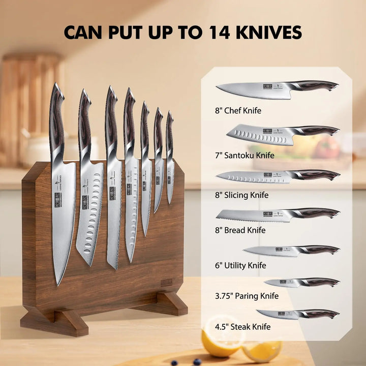 HOSHANHO Magnetic Knife Block, Thickened Acacia Wood Kitchen Knife Holder