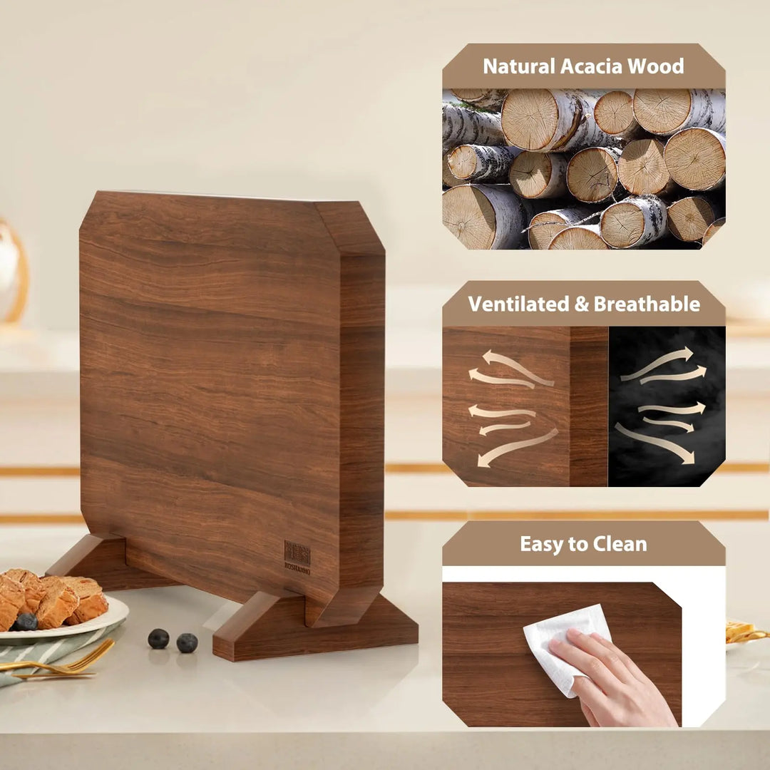HOSHANHO Magnetic Knife Block, Thickened Acacia Wood Kitchen Knife Holder