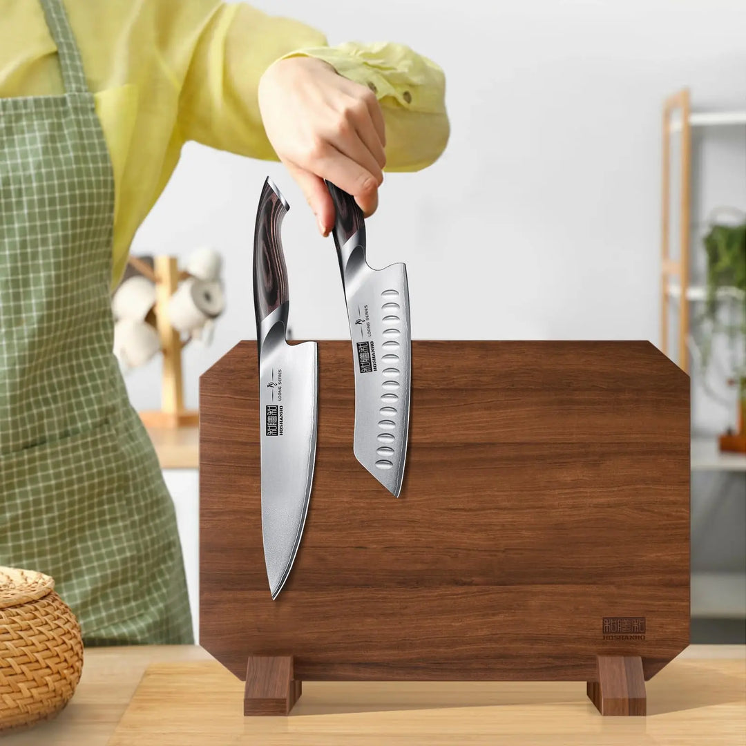 HOSHANHO Magnetic Knife Block, Thickened Acacia Wood Kitchen Knife Holder